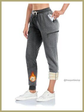 Sherpa Fleece Lined Cargo Joggers Sweatpants Cotton Winter Warm Pants